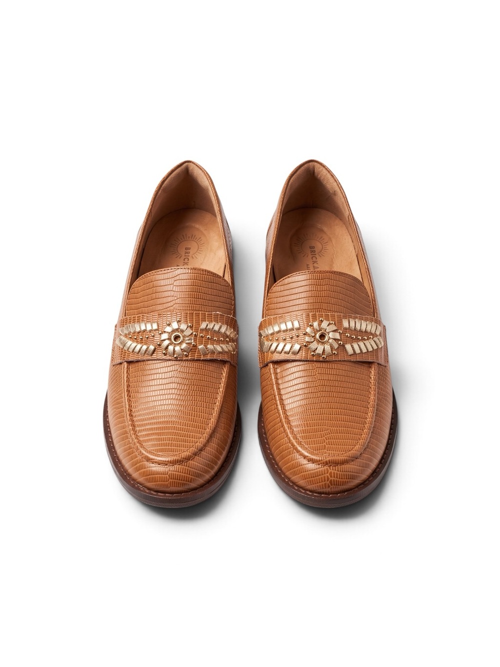 Brioso Frisco Lizard Leather Wedge Flat NWOB Size 8M Camel Brown Ortholite